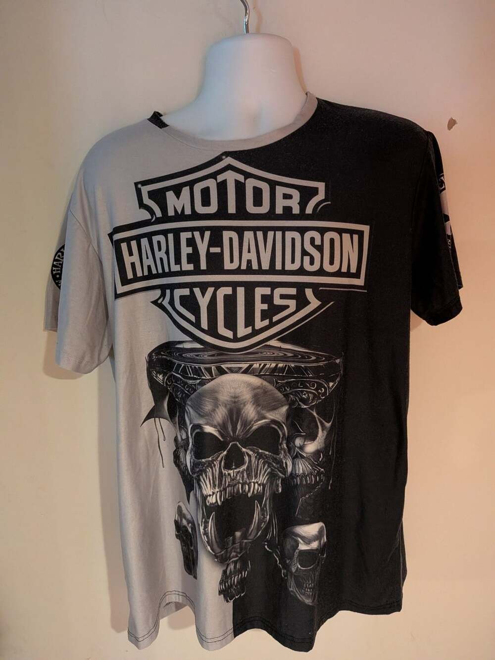 Skull Motorcycle Graphic T-Shirt Split Grey Black – Harley-Davidson Style